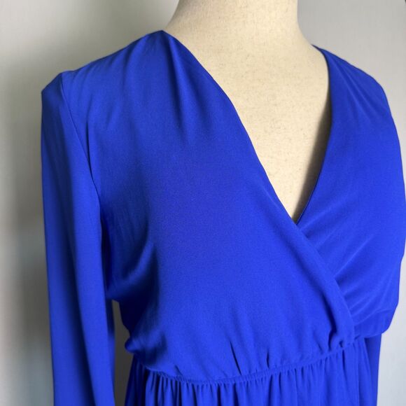 Lulus Wondrous Water Lilies Royal Blue Maxi Dress Sz M Long Semi Formal V Neck - Picture 4 of 14